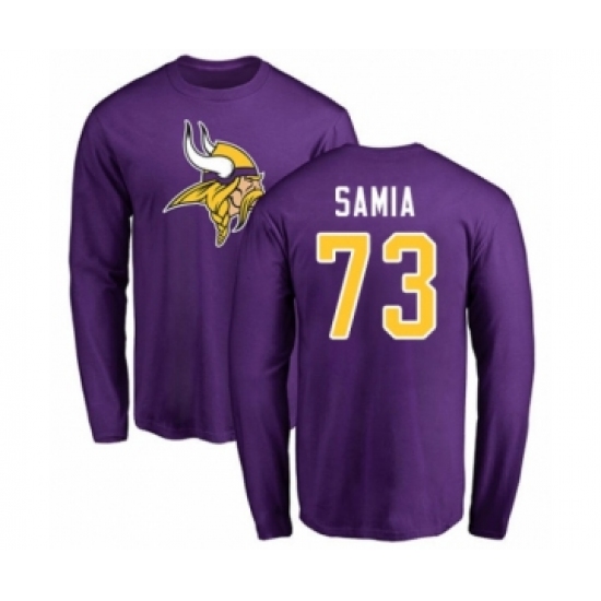 Football Minnesota Vikings #73 Dru Samia Purple Name & Number Logo Long Sleeve T-Shirt