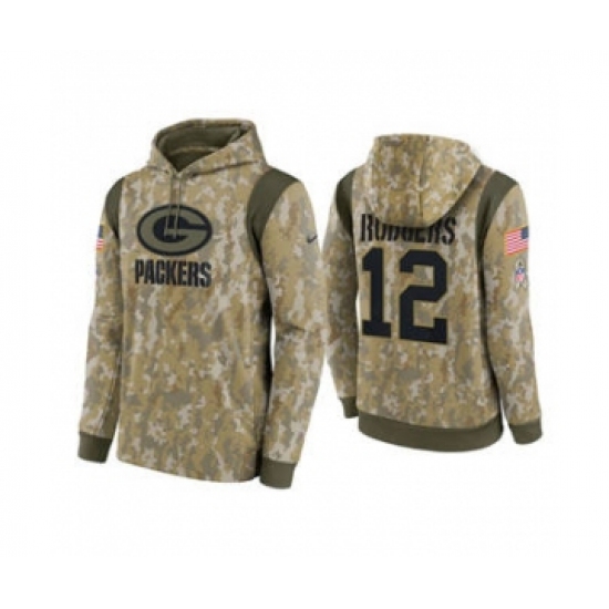 Men's Green Bay Packers #12 Aaron Rodgers Camo 2021 Salute To Service Therma Performance Pullover Football Hoodie