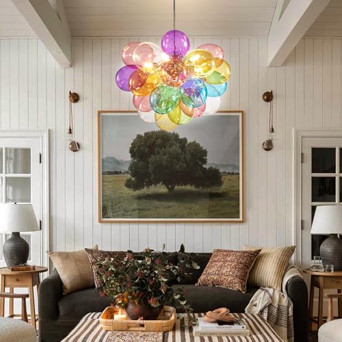 Vcozar Glass Bubble Ball Chandelier, Colorful Children Fun Bubble Ball Glass Sphere Small Chandelier Dining Room, Living Room, Bedroom