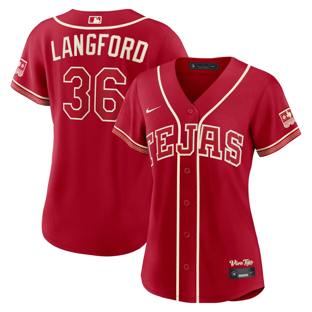 Women's Texas Rangers Wyatt Langford Nike Red 2026 City Connect Stadium Jersey
