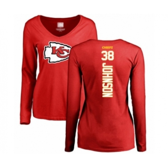 Football Women's Kansas City Chiefs #38 Dontae Johnson Red Backer Slim Fit Long Sleeve T-Shirt