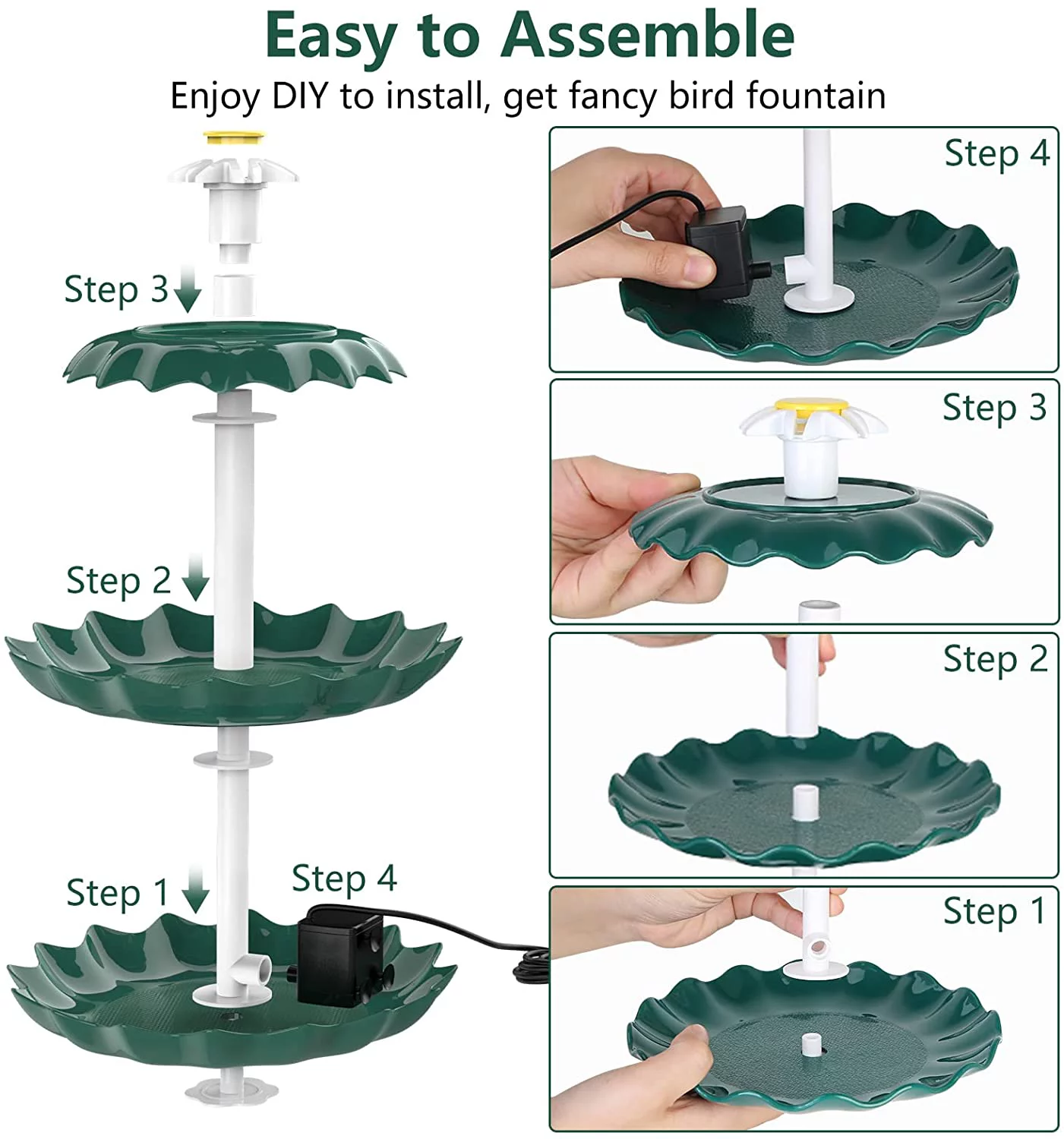 AISITIN 3 Tiered Bird Bath with 2.5W Solar Pump, DIY Solar Fountain Detachable and Suitable for Bird Bath, Garden Decoration - Curated Treasures Market