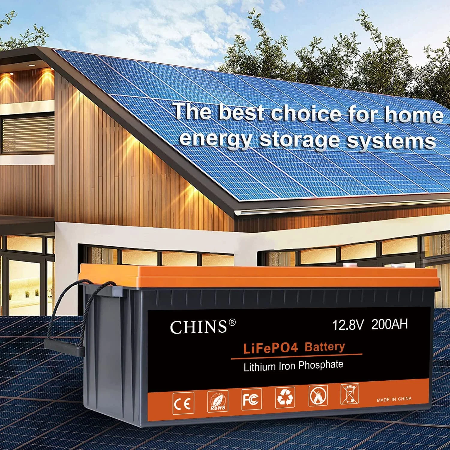 CHINS LiFePO4 12V 200AH Lithium Iron Battery Built-in 100A BMS for Home Energy Storage