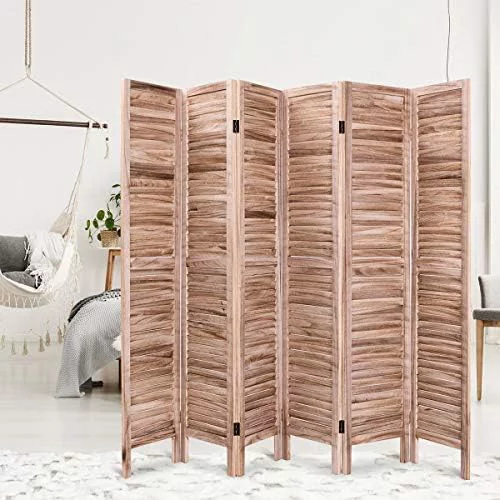 CKPFVY 6 Panel Wood Room Divider  5.6 Ft Tall Oriential Folding Freestanding Partition Privicy Room Dividers Screen for Home  Office  Restaurant  Bedroom (Brown) - Curated Treasures Market