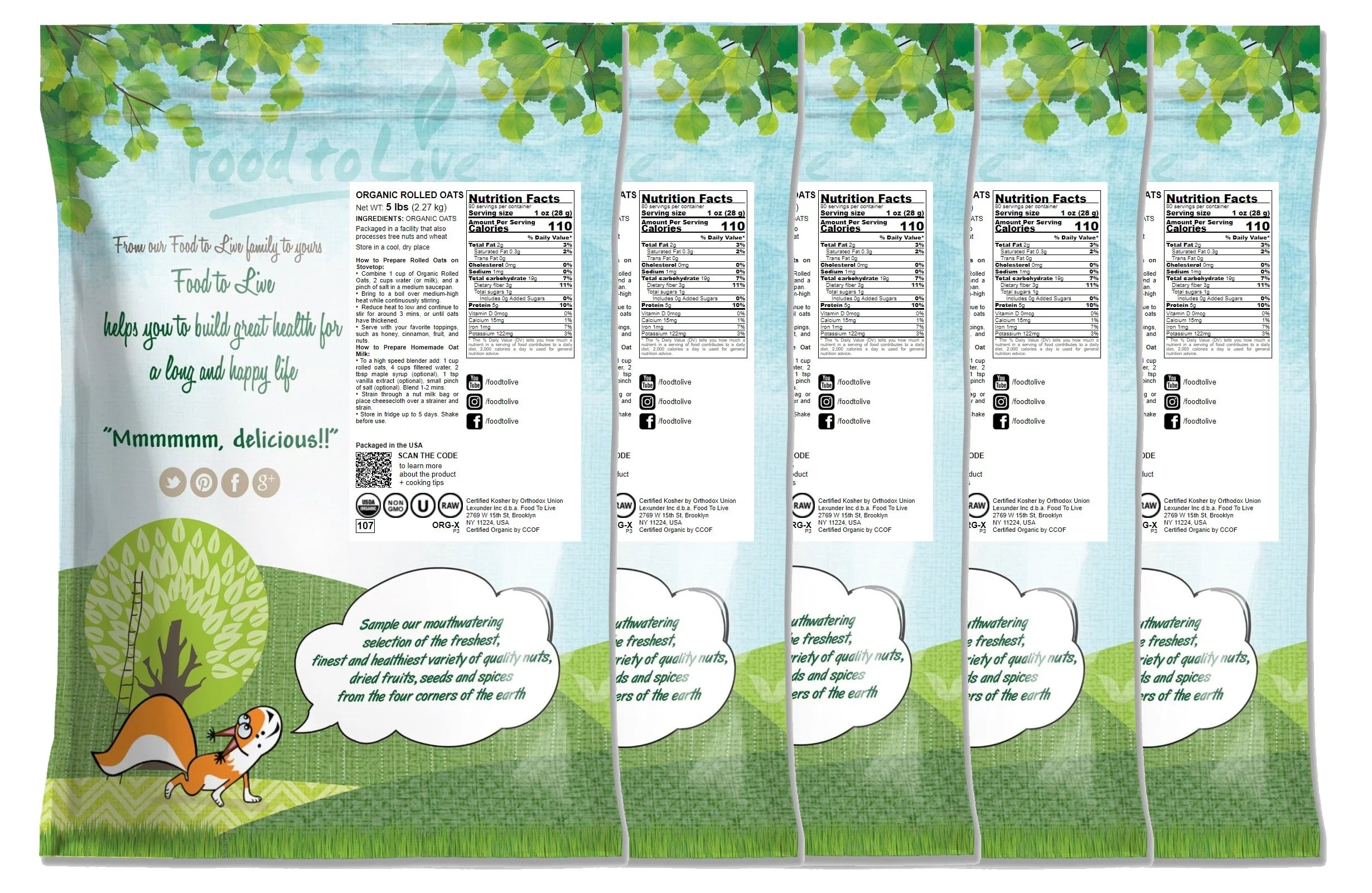 Organic Rolled Oats, 25 Pounds — Non-GMO, Kosher, Raw, Vegan — by Food to Live - Curated Treasures Market