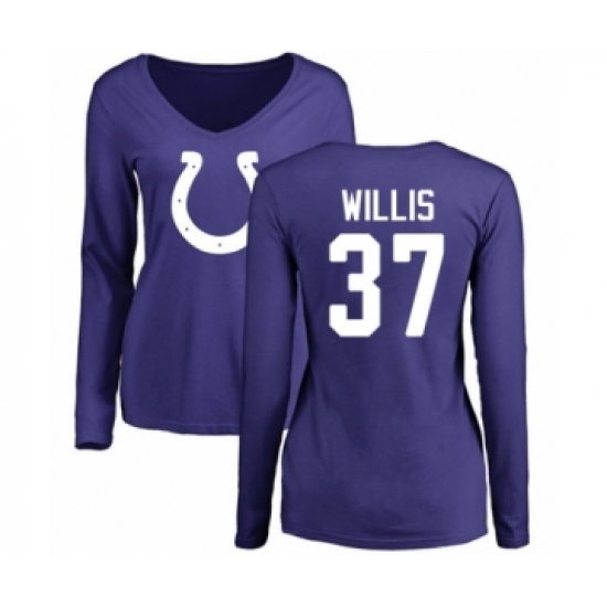 Football Women's Indianapolis Colts #37 Khari Willis Royal Blue Name & Number Logo Long Sleeve T-Shirt