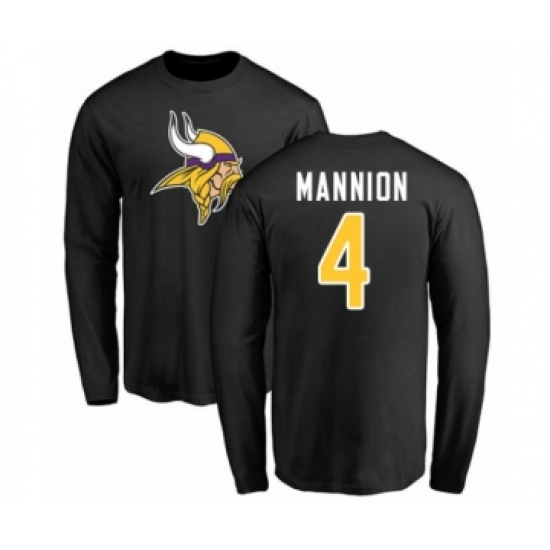 Football Minnesota Vikings #4 Sean Mannion Black Name & Number Logo Long Sleeve T-Shirt