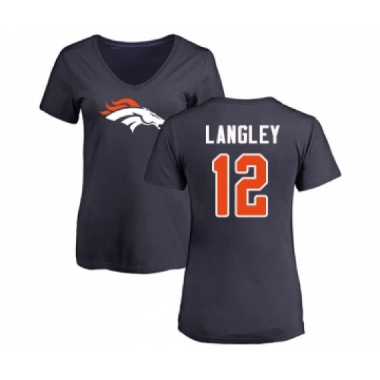 Football Women's Denver Broncos #12 Brendan Langley Navy Blue Name & Number Logo T-Shirt