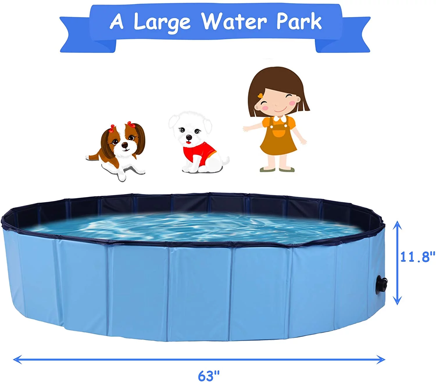 KARMAS PRODUCT Foldable Pet Swimming Pool for Dogs Easy to Fold Fill Empty & Clean Slip-Resistant PVC Bathing Tub Kiddie Pool for Puppy Small Large Dogs Cats and Kids - Curated Treasures Market
