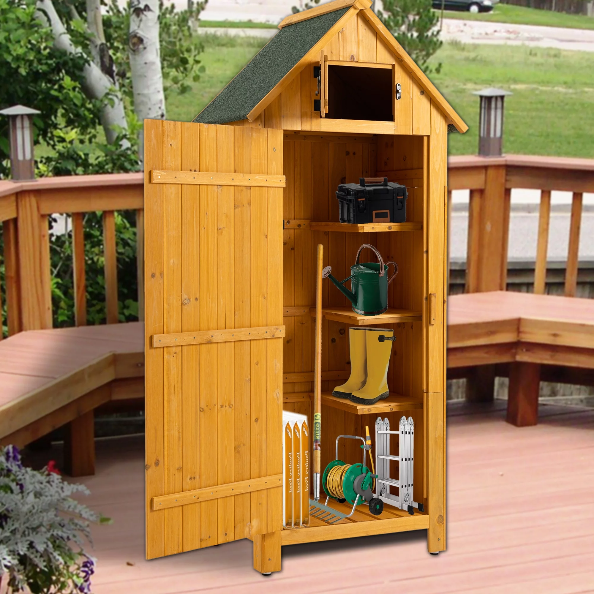 Outdoor Tool Storage Cabinet, Wooden Fir Garden Shed with Single Storage Door - Curated Treasures Market