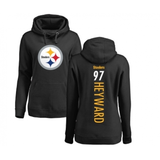 Football Women's Pittsburgh Steelers #97 Cameron Heyward Black Backer Pullover Hoodie