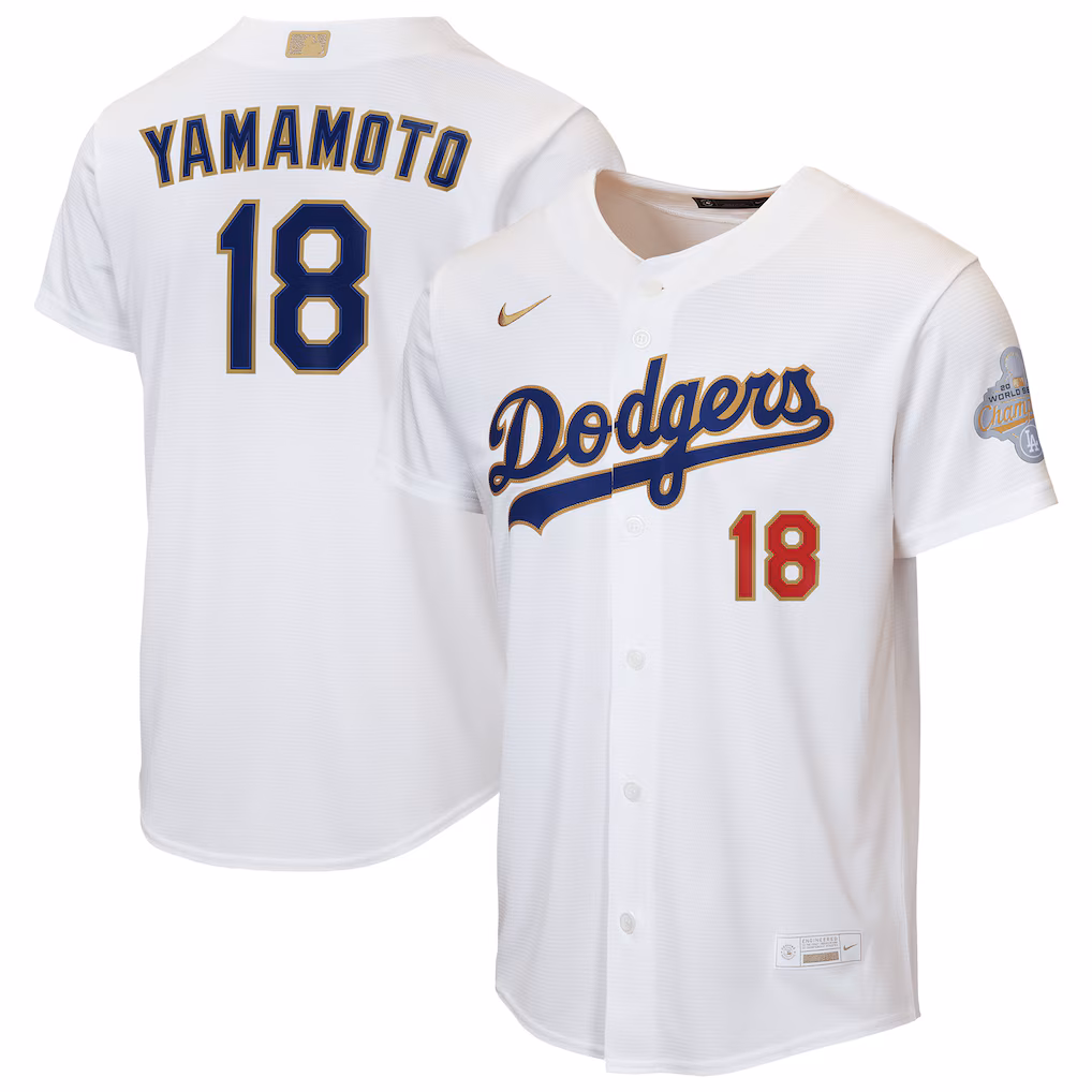 Youth Los Angeles Dodgers Yoshinobu Yamamoto Nike White 2026 Gold Collection Home Replica Jersey