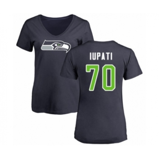 Football Women's Seattle Seahawks #70 Mike Iupati Navy Blue Name & Number Logo T-Shirt