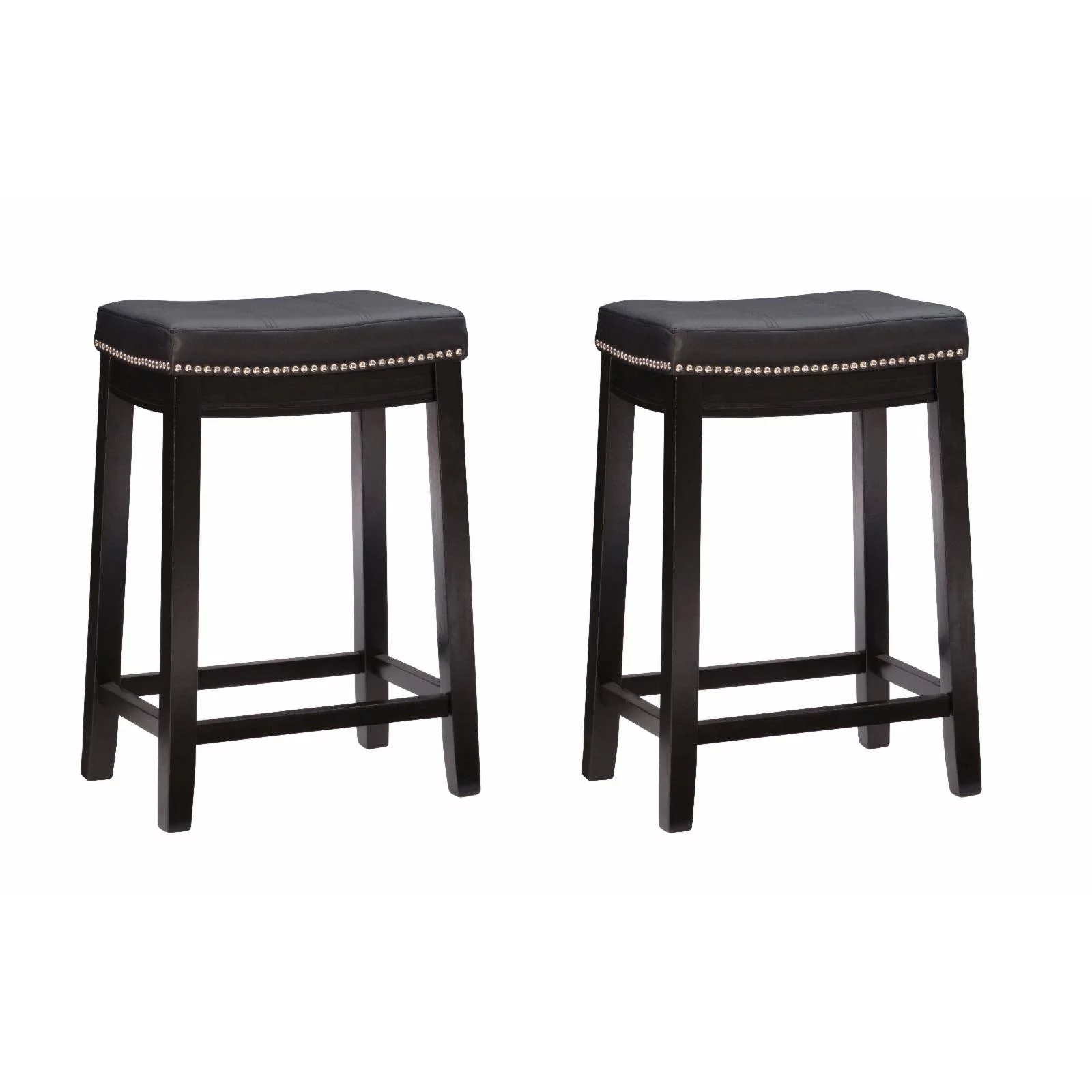 Linon Claridge 26 in. Backless Counter Stool - Black/Black Faux Leather - Set of 2 - Curated Treasures Market