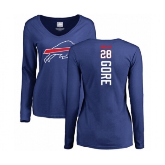 Football Women's Buffalo Bills #28 Frank Gore Royal Blue Backer Long Sleeve T-Shirt