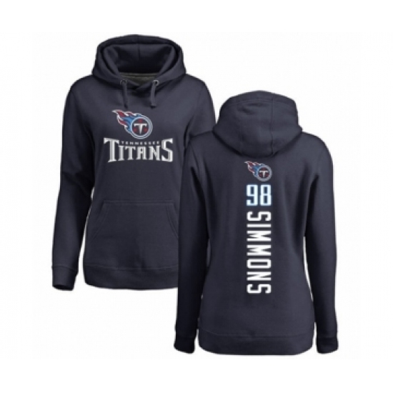 Football Women's Tennessee Titans #98 Jeffery Simmons Navy Blue Backer Pullover Hoodie