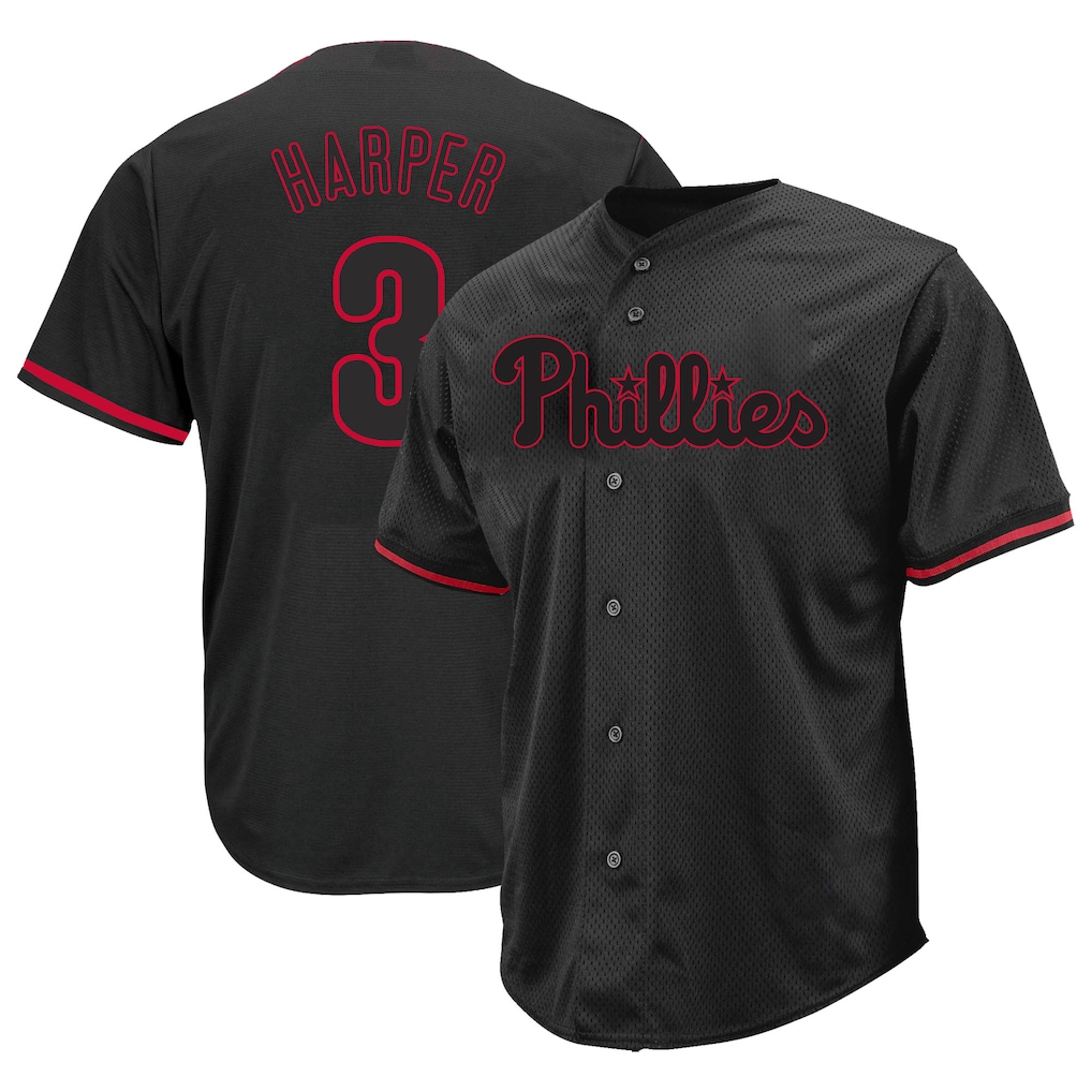 Men's Philadelphia Phillies Bryce Harper Profile Black Big & Tall Pop Fashion Jersey