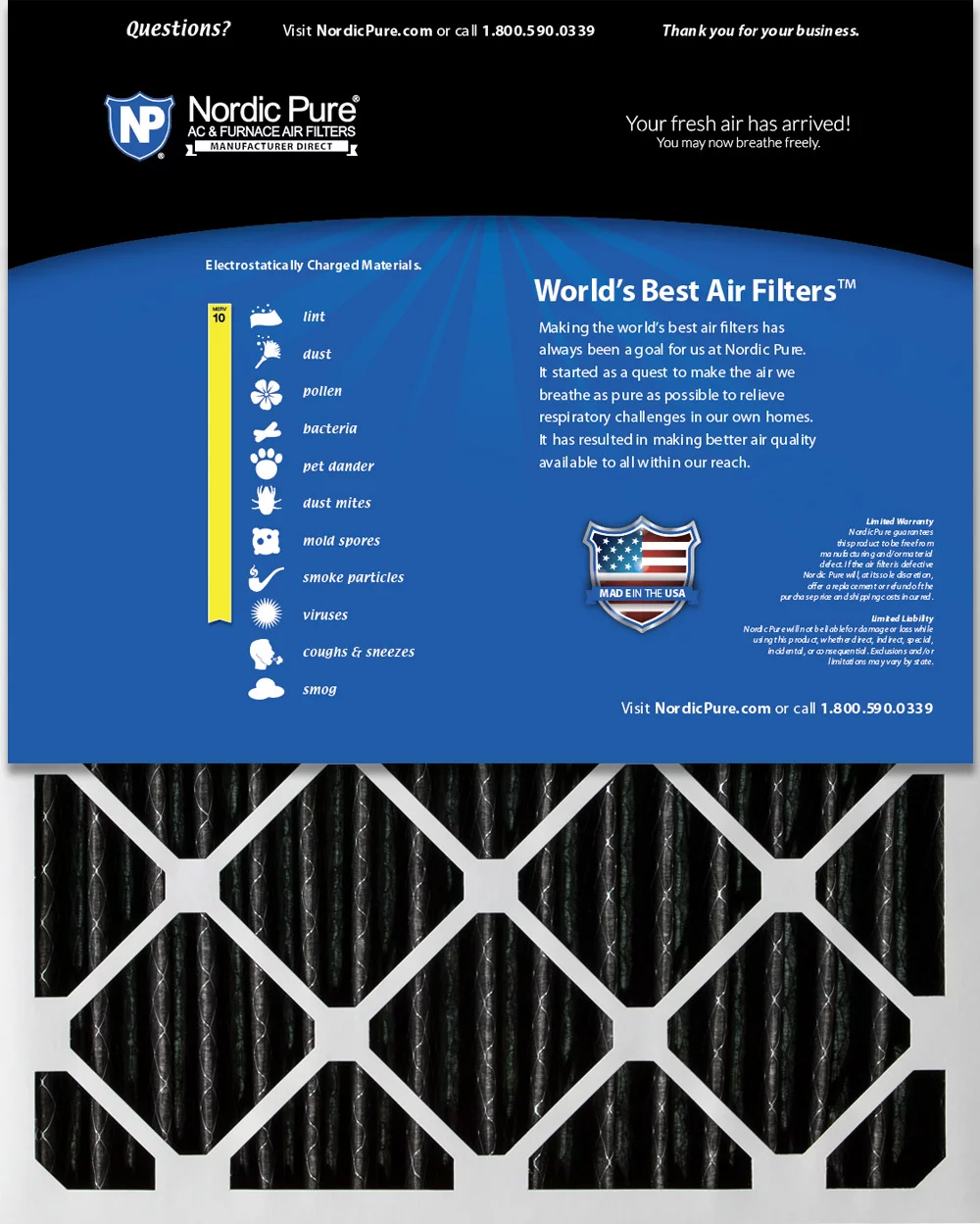 Nordic Pure 16x25x2 Pleated Air Filters MERV 10 Pleated Plus Carbon 12 Pack - Curated Treasures Market