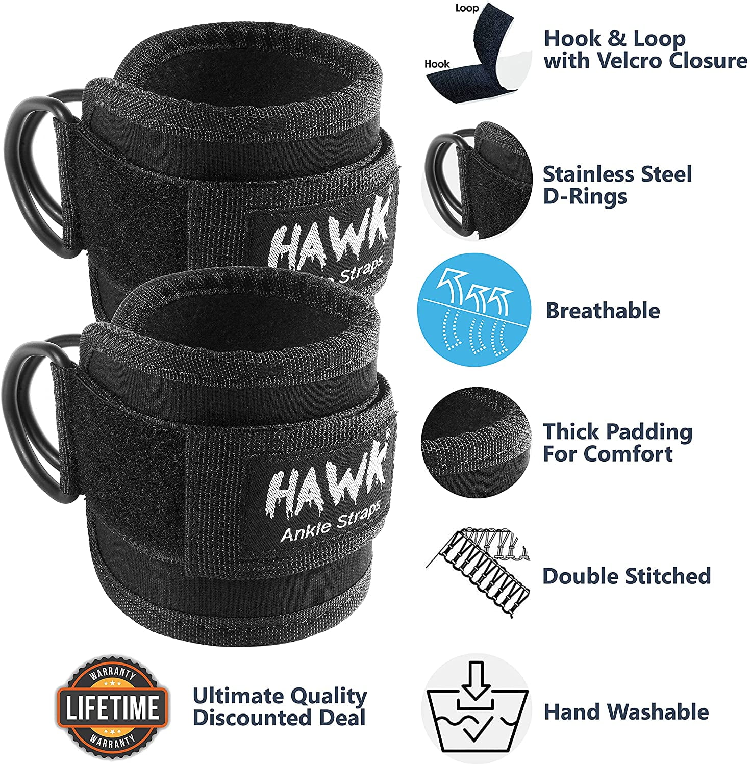 Ankle Straps for Cable Machines Padded Ankle Cuffs Pair - for Legs, Glutes, Abs