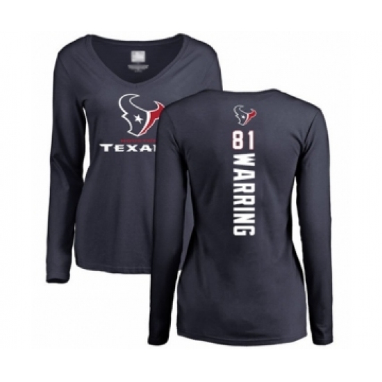 Football Women's Houston Texans #81 Kahale Warring Navy Blue Backer Long Sleeve T-Shirt