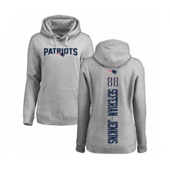 Football Women's New England Patriots #88 Austin Seferian-Jenkins Ash Backer Pullover Hoodie