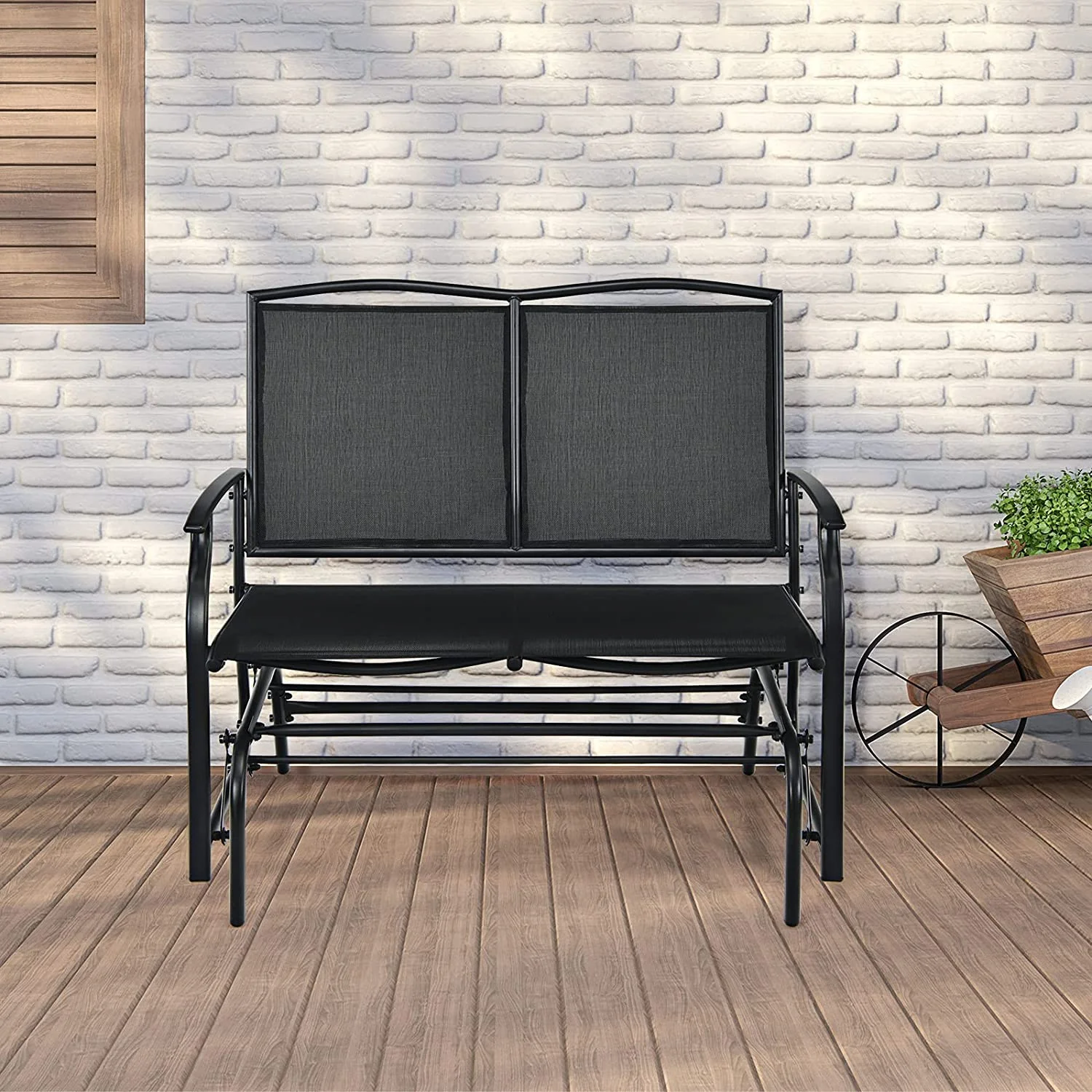 Patio Glider Benches for Outside, Swing Glider Chair with Steel Frame, 400 LBS Capacity, Patio Swing Rocker, 2-Person Loveseat for Backyard, Poolside, Lawn, Balcony, Porch Glider Bench(Black) - Curated Treasures Market