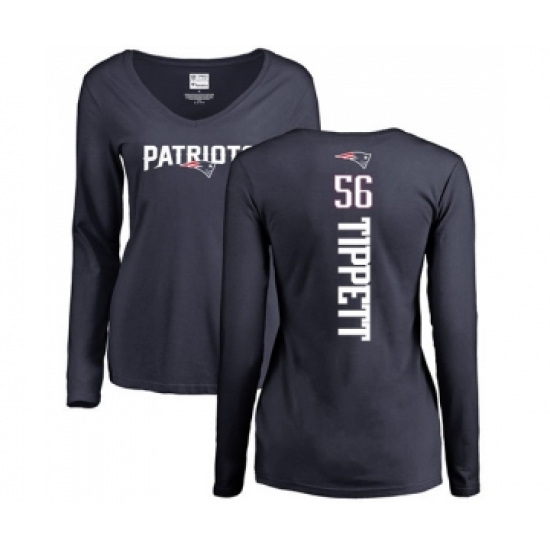 Football Women's New England Patriots #56 Andre Tippett Navy Blue Backer Slim Fit Long Sleeve T-Shirt
