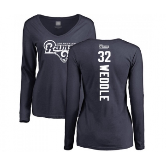 Football Women's Los Angeles Rams #32 Eric Weddle Navy Blue Backer Slim Fit Long Sleeve T-Shirt