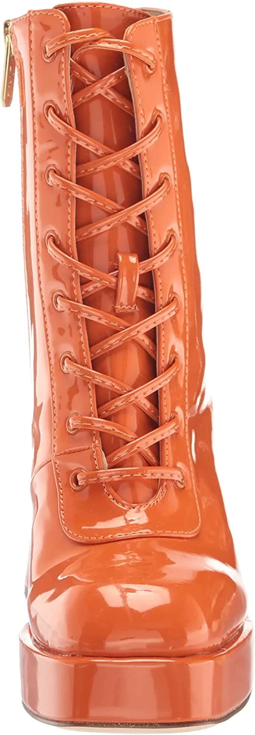 Circus by Sam Edelman Kia Orange Patent Lace Up Round Toe Chunky Block Heel Boot (Orange Patent, 6.5) - Curated Treasures Market