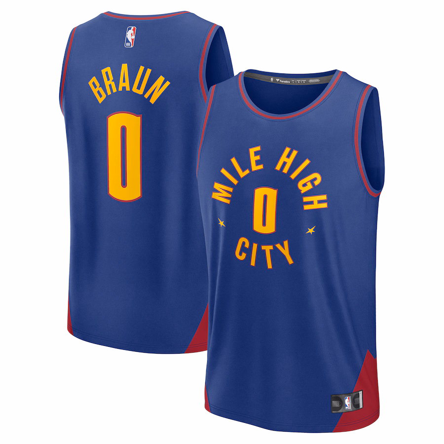 Men's Denver Nuggets Christian Braun Fanatics Blue Fast Break Replica Player Jersey - Statement Edition