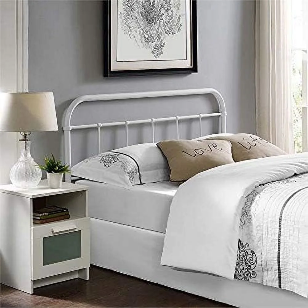 Modern Queen Metal Spindle Headboard in White Finish