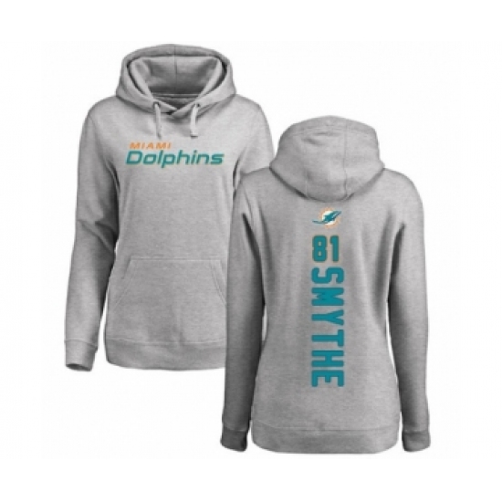 Football Women's Miami Dolphins #81 Durham Smythe Ash Backer Pullover Hoodie