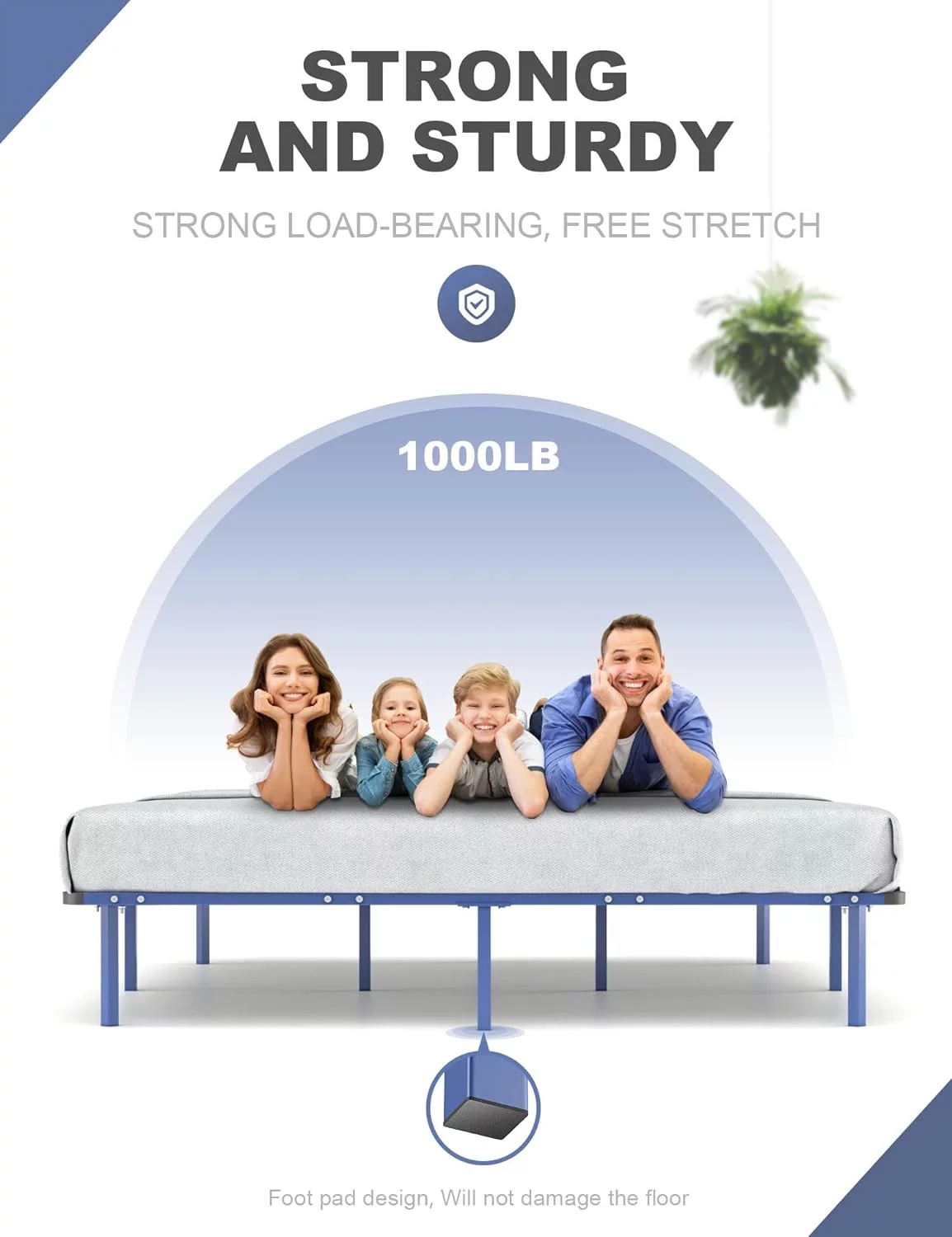 Bed Frame King Size Platform Heavy Duty Synthetic Slat Support Mattress Foundation.14 Inch Height No Box Spring Needed Support 1000 LB