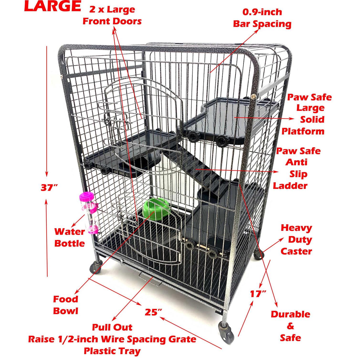 Mcage 37 inch Large 4-Solid Tiers Metal Guinea Pig Cage with PAW Safe Solid Platforms and Ladders For Ferret