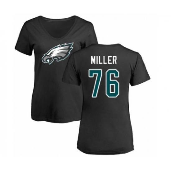 Women's Philadelphia Eagles #76 Shareef Miller Black Name & Number Logo Slim Fit T-Shirt