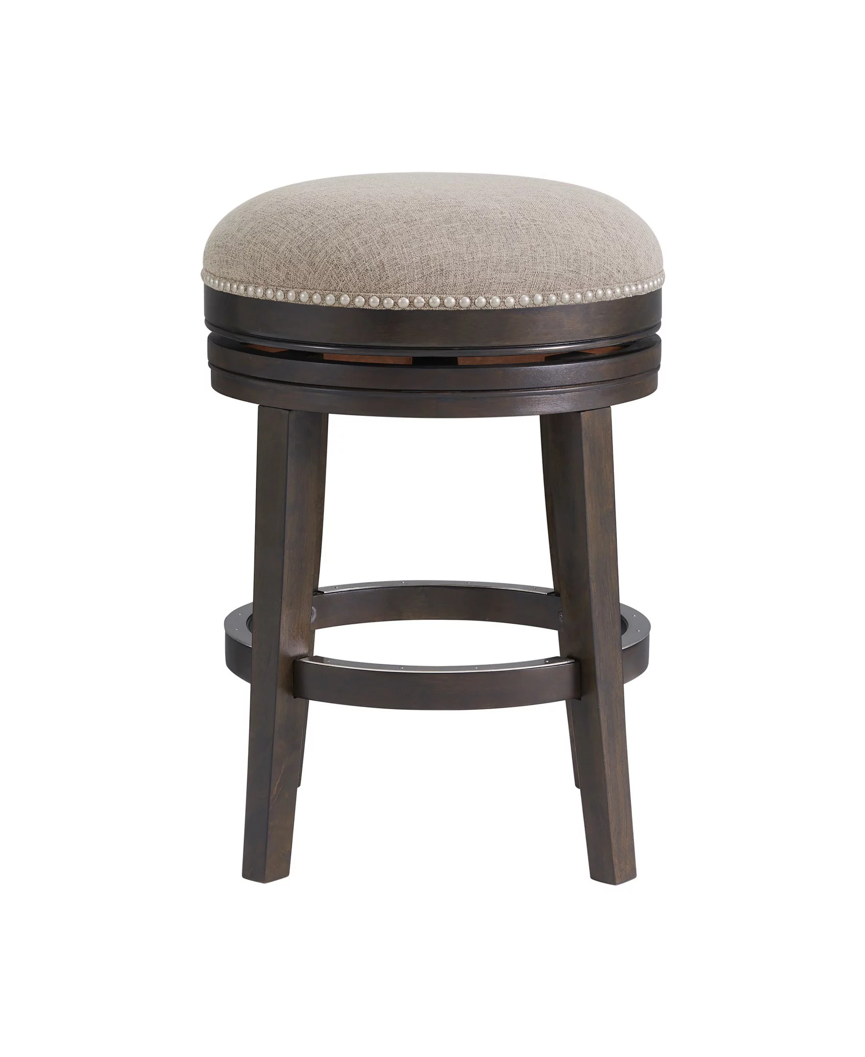 Alaterre Furniture Clara Swivel Backless Counter Height Wood Stool, Dark Brown and Beige - Curated Treasures Market