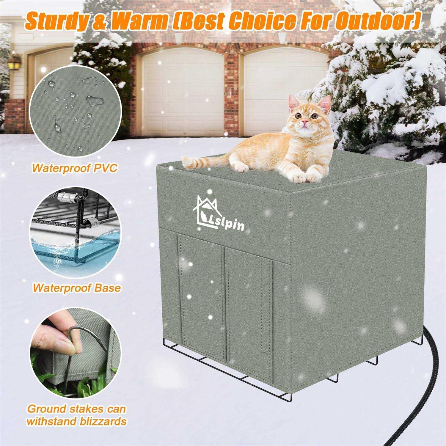 Lslpin Large Heated Cat House for Outdoor Cat in Winter