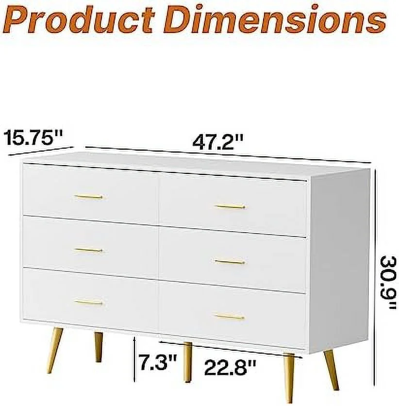 CKPFVY Black Dresser  Modern 6 Drawer Dresser for Bedroom with Wide Drawers and Metal Handles  Wood  Chest of Drawers for Living Room Hallway Entryway - Curated Treasures Market