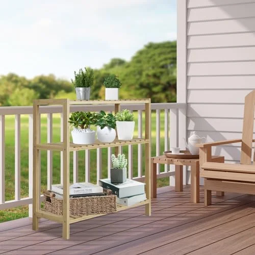 TJRUOPG Ladder   3-Tier Wooden Plant Shelves  Rustic Flower Display Rack  Freestanding  Rack  Indoor Outdoor Flowerpot Stand Ladder for Living Room  Office  Bedroom  Balcony () - Curated Treasures Market