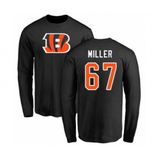 Football Cincinnati Bengals #67 John Miller Black Name & Number Logo Long Sleeve T-Shirt