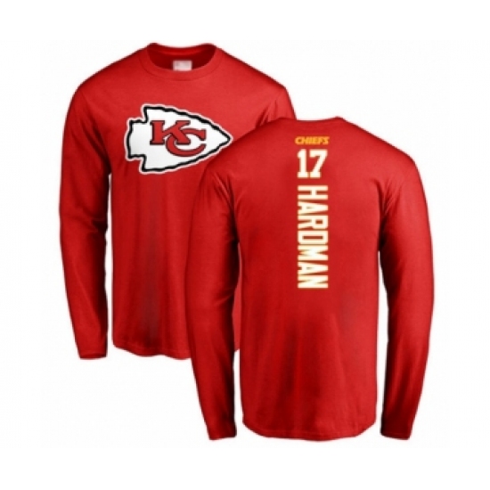 Football Kansas City Chiefs #17 Mecole Hardman Red Backer Long Sleeve T-Shirt