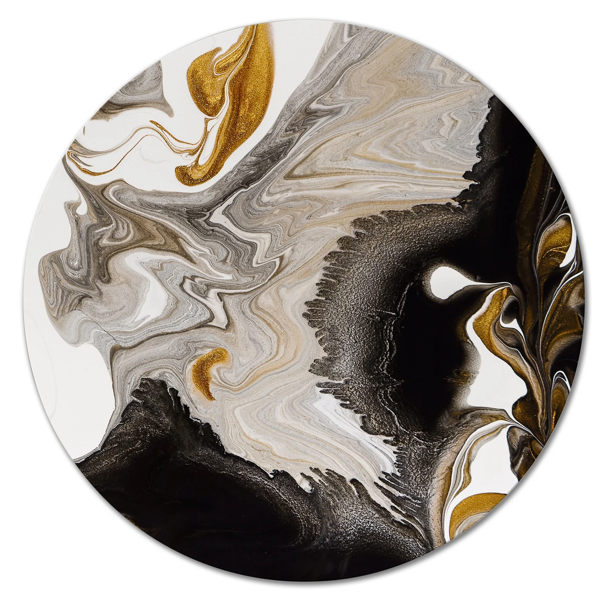 DESIGN ART Designart 'Gold And Black Marble Waves IV' Modern Metal Circle Wall Art 36x36 - Disc of 36 Inch - Curated Treasures Market