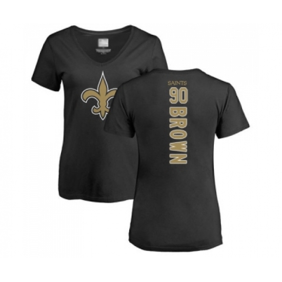Football Women's New Orleans Saints #90 Malcom Brown Black Backer Slim Fit T-Shirt