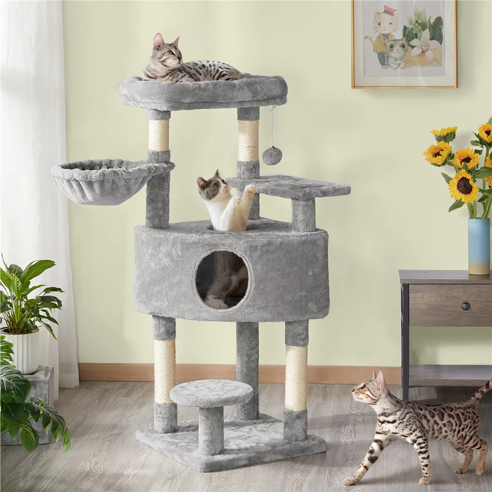 Yaheetech 46'' Cat Tree Multilevel Cat Condo with Scratching Posts and Perch Platform,Light Gray - Curated Treasures Market