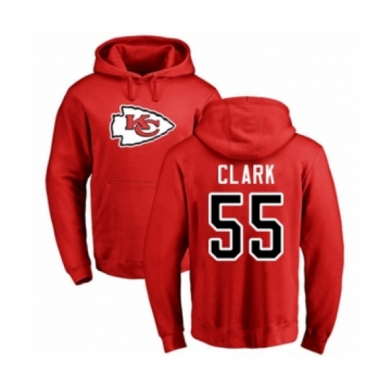 Football Kansas City Chiefs #55 Frank Clark Red Name & Number Logo Pullover Hoodie