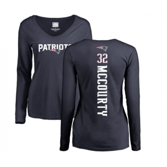 Football Women's New England Patriots #32 Devin McCourty Navy Blue Backer Slim Fit Long Sleeve T-Shirt