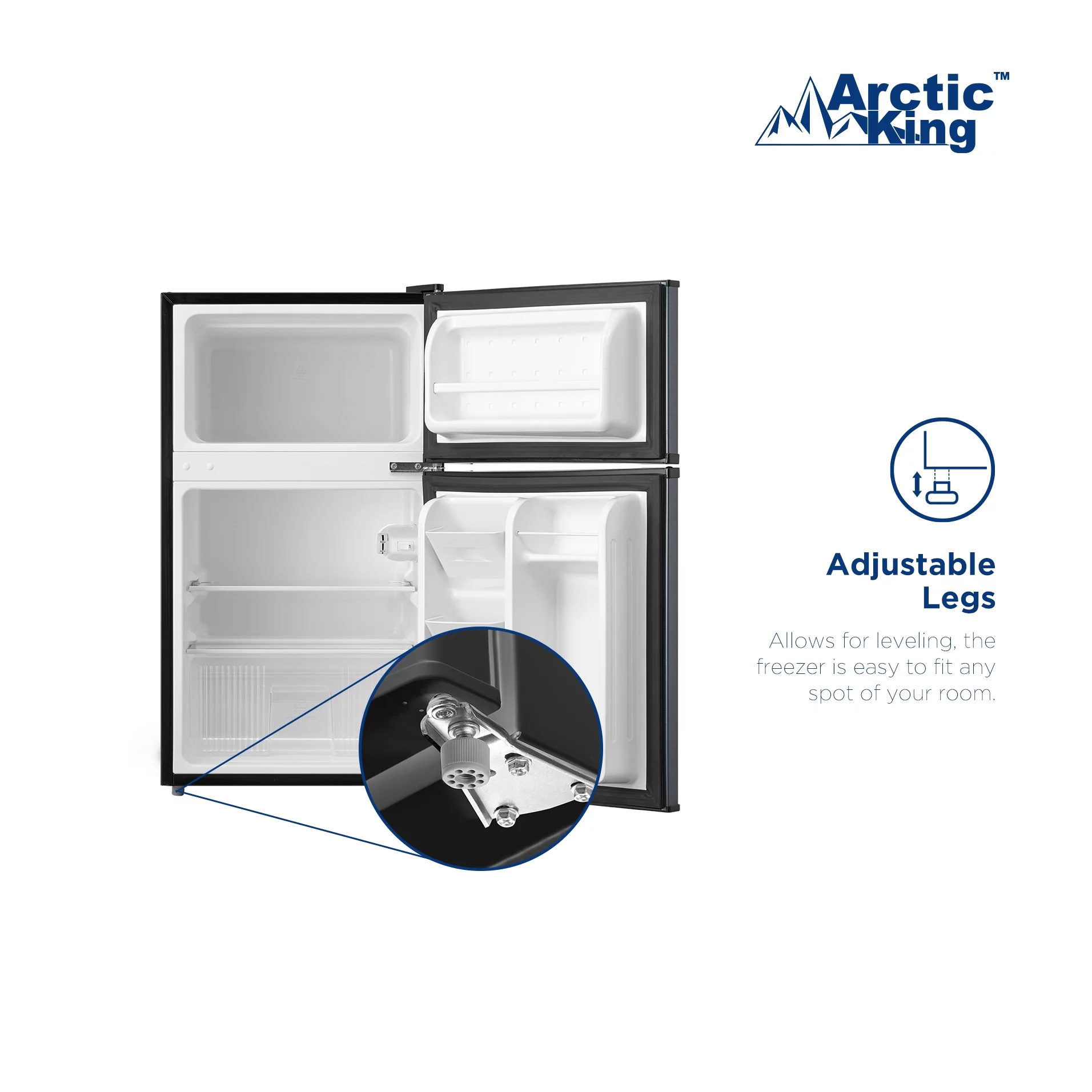 Arctic King 3.2 Cu ft Two Door Compact Refrigerator with Freezer, Stainless Steel, E-star