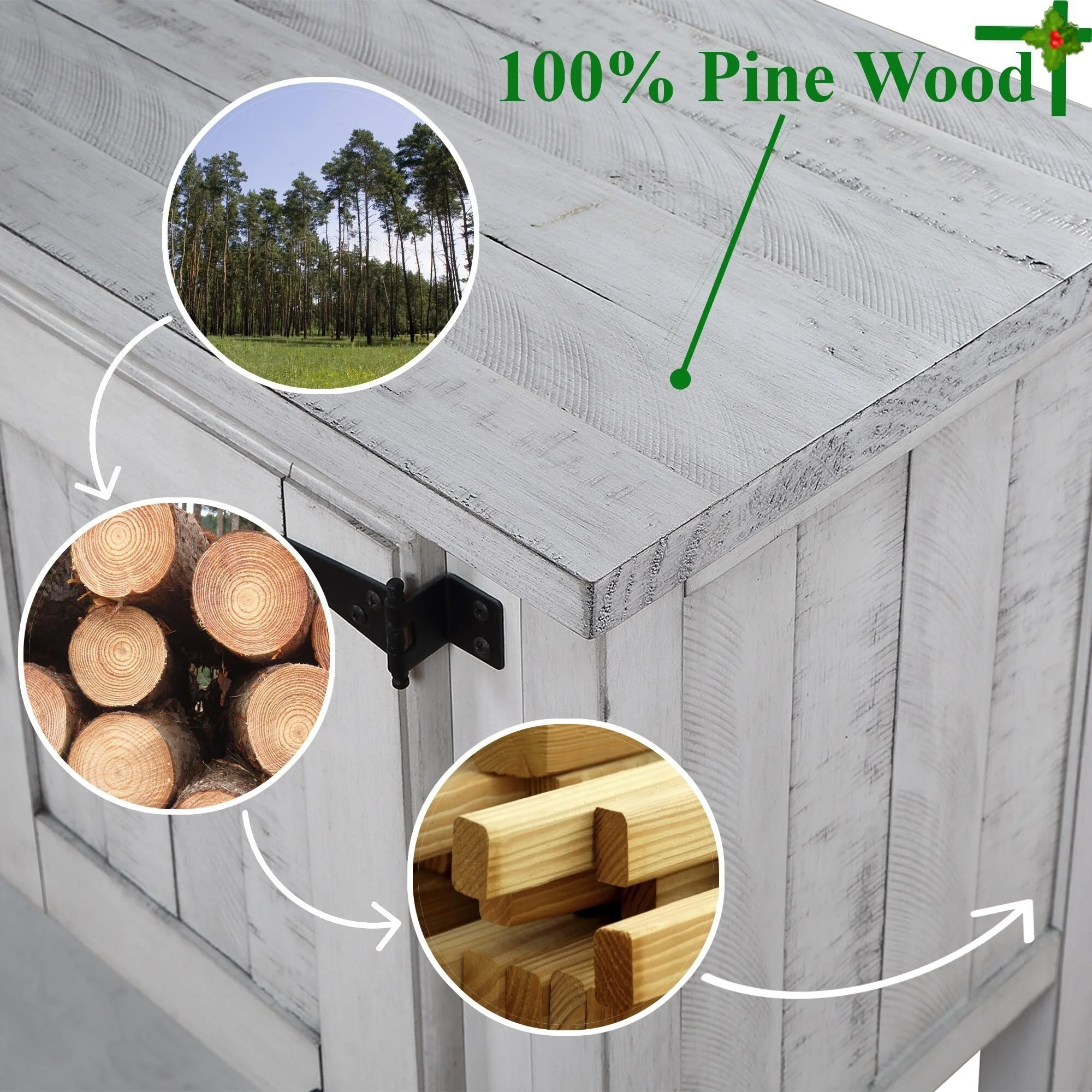 48'' Retro Style Storage Cabinets with 2 Drawers & 2 Doors, Solid Wood Sideboard with Open Bottom Shelf for Dining Room, Hallway Antique White - Curated Treasures Market