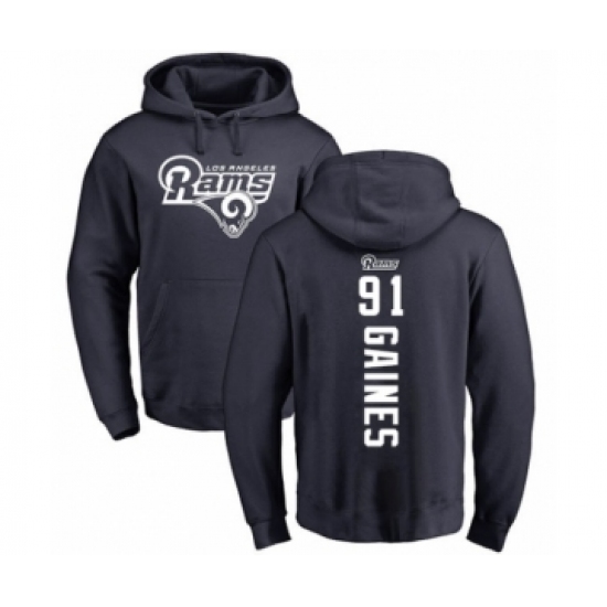Football Los Angeles Rams #91 Greg Gaines Navy Blue Backer Pullover Hoodie
