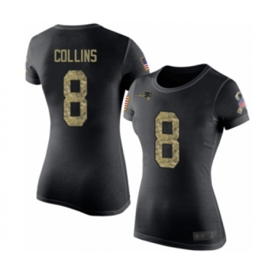 Football Women's New England Patriots #8 Jamie Collins Black Camo Salute to Service T-Shirt